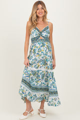 Ivory Floral Twisted Front Lace Detail Maternity Maxi Dress