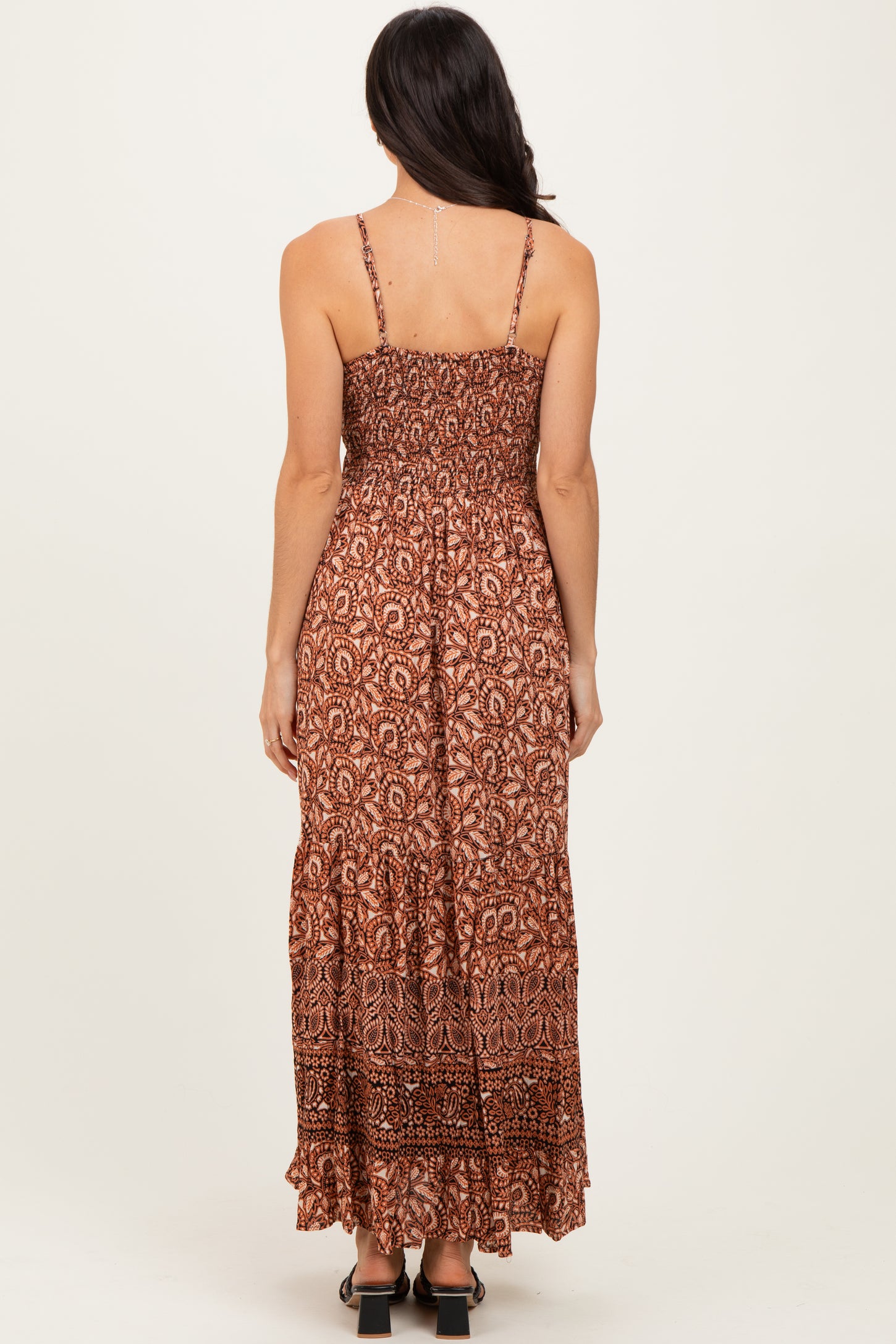 Rust Printed Twisted Front Maxi Dress