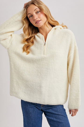 Cream Half Zip Hoodie Sweater