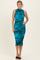 Turquoise Floral Mock Neck Ruched Midi Dress