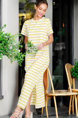 Yellow Striped Side Slit Maxi Dress