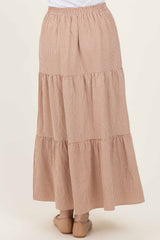Taupe Gingham Tiered Maxi Skirt
