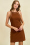 Brown Ribbed Sleeveless Mini Dress