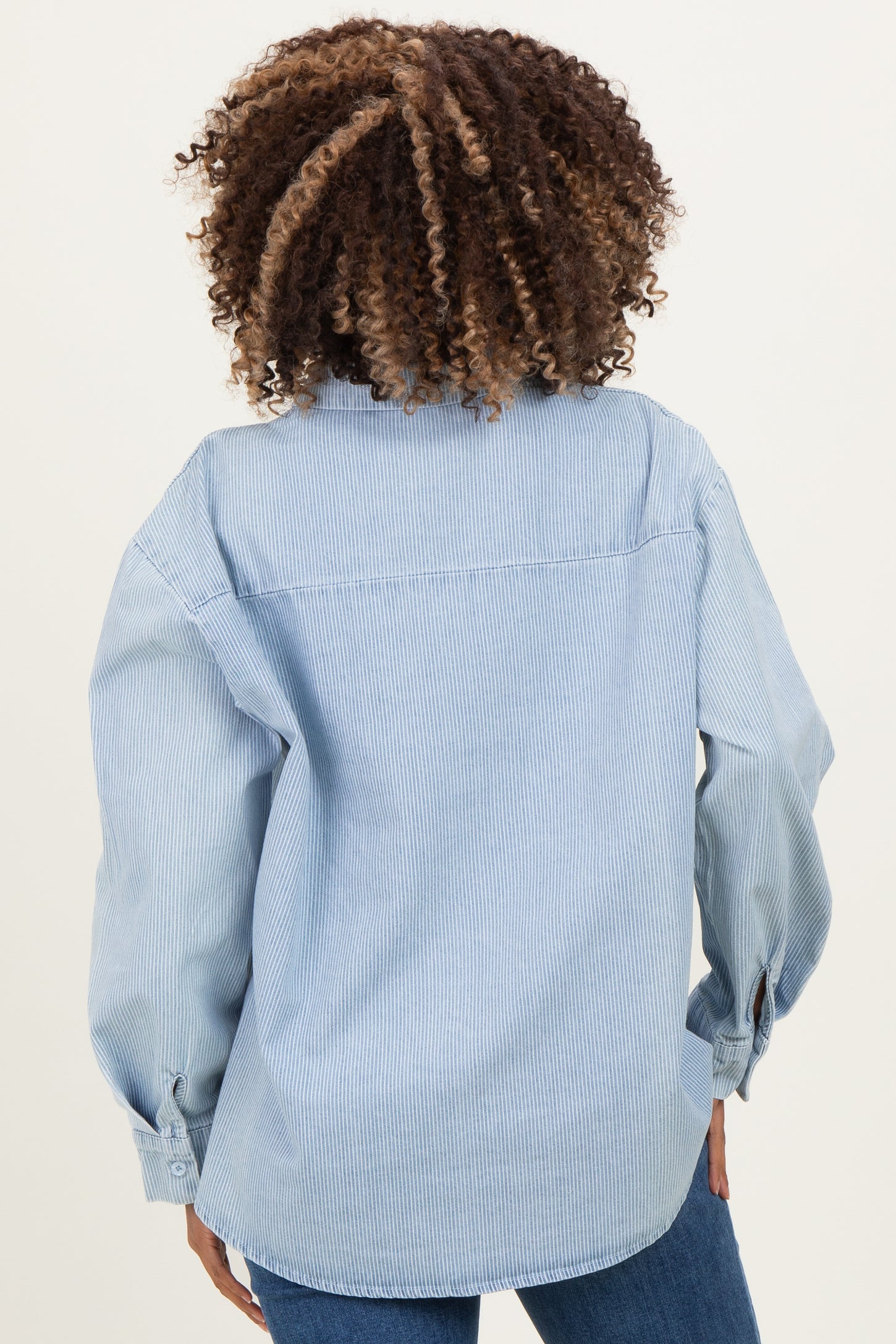 Light Blue Striped Button Down Maternity Shirt
