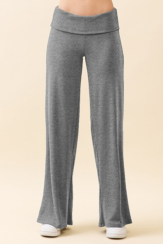 Grey Wide Leg Fold Over Lounge Pants