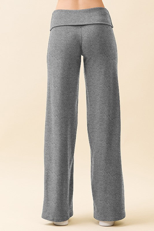 Grey Wide Leg Fold Over Lounge Pants