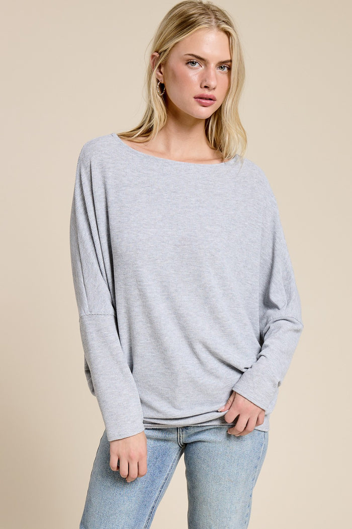 Heather Grey Ribbed Maternity Dolman Top