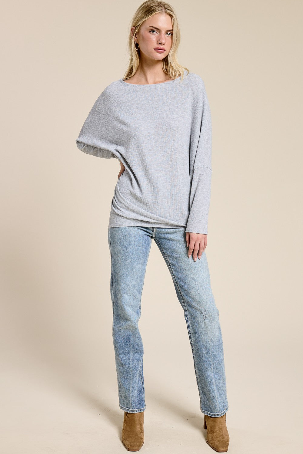 Heather Grey Ribbed Dolman Top