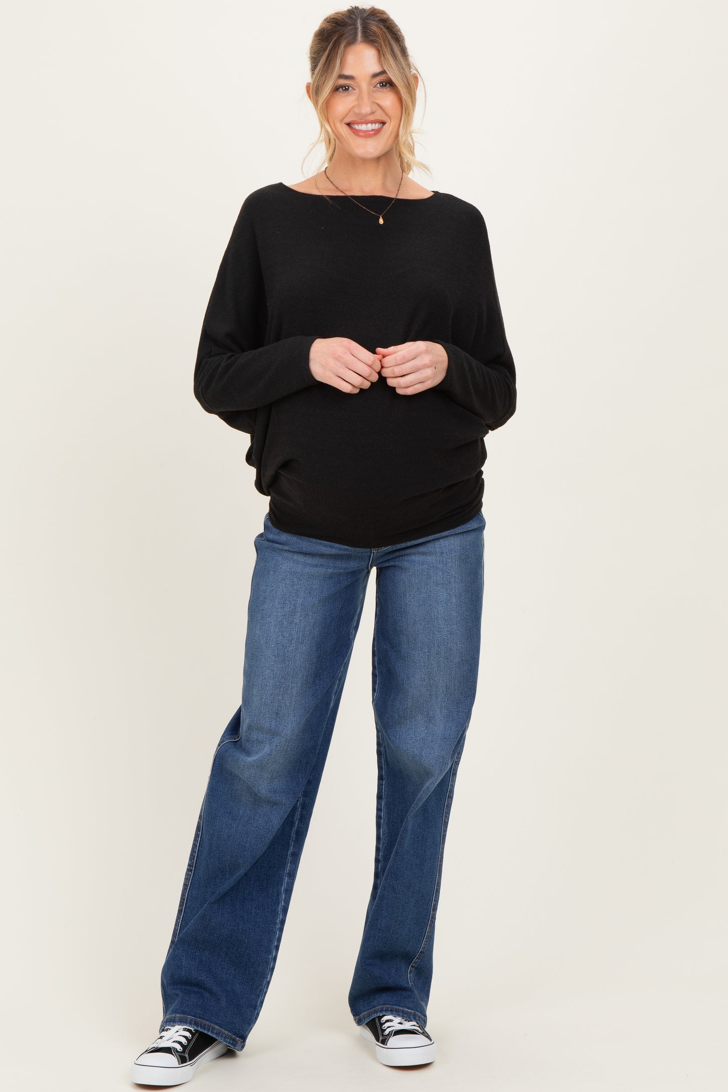Black Ribbed Maternity Dolman Top