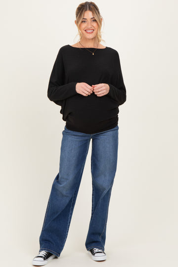 Black Ribbed Maternity Dolman Top