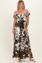Brown Floral Ruffle Off Shoulder Maxi Dress