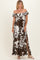 Brown Floral Ruffle Off Shoulder Maxi Dress