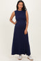 Navy Side Slit Ruched Sleeveless Maternity Midi Dress