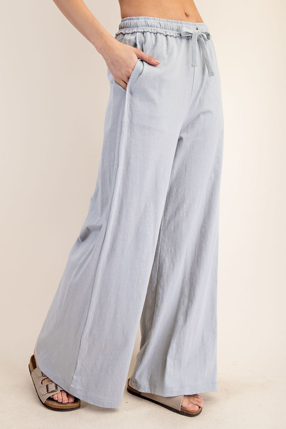 Light Grey Drawstring Wide Leg Lounge Pant