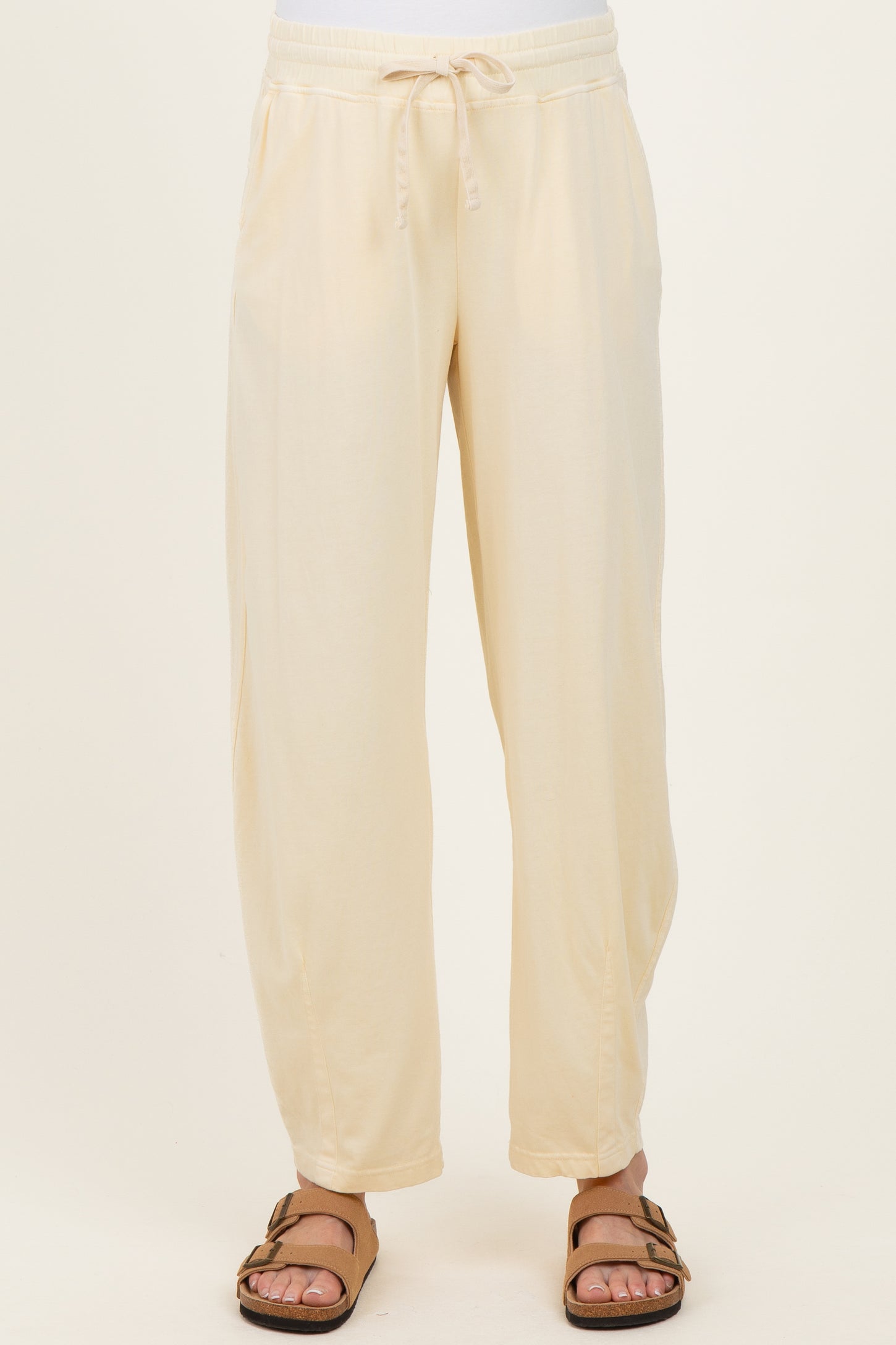 Yellow Mineral Wash Barrel Leg Maternity Lounge Pants