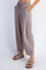 Mocha Mineral Wash Barrel Leg Lounge Pants