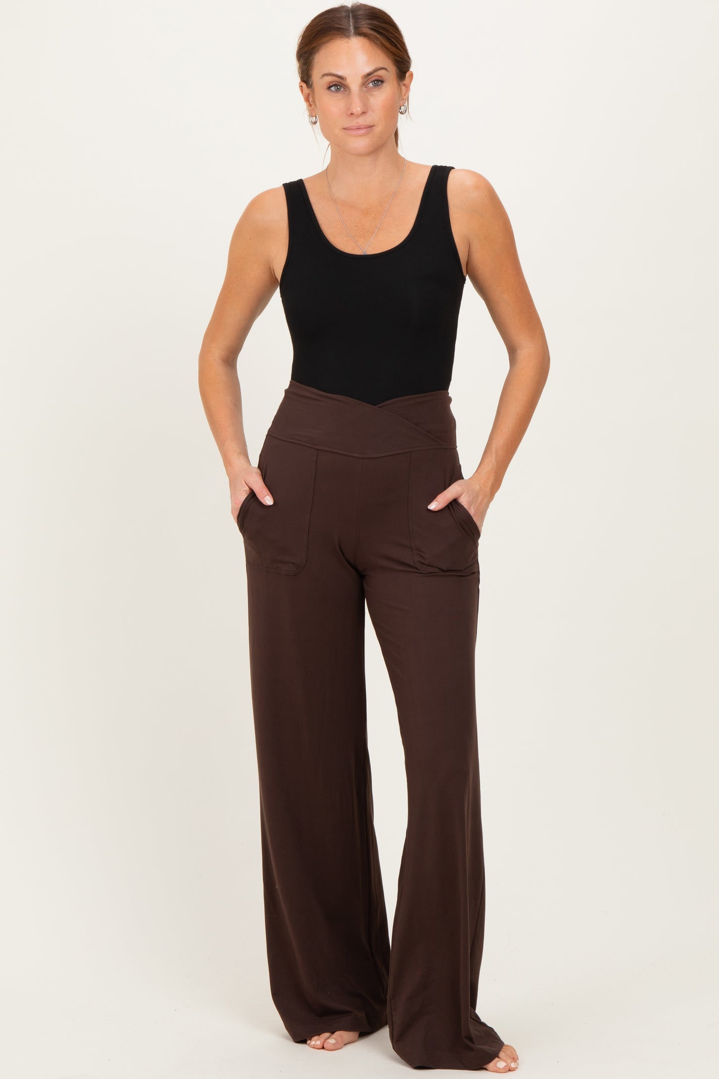 Espresso Crossover Waist Active Wide Leg Pant