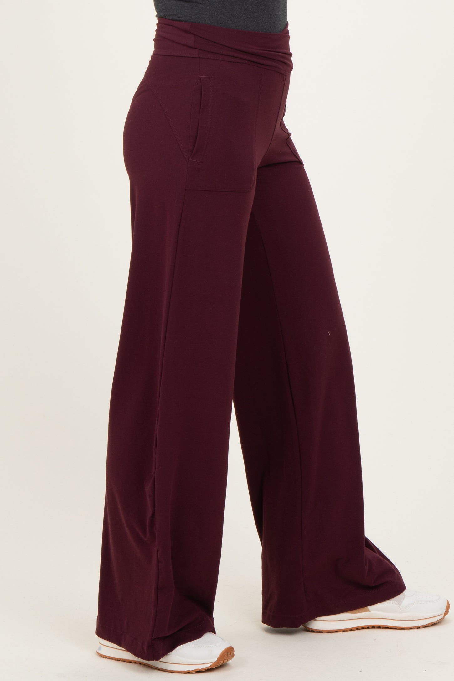 Wine Crossover Waist Active Wide Leg Pant