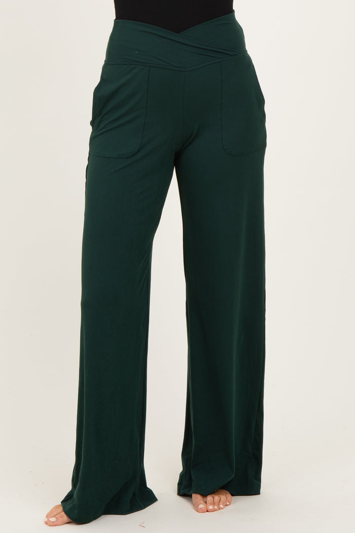 Forest Green Crossover Waist Active Wide Leg Pant