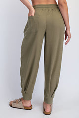 Olive Waffle Knit Raw Seam Joggers