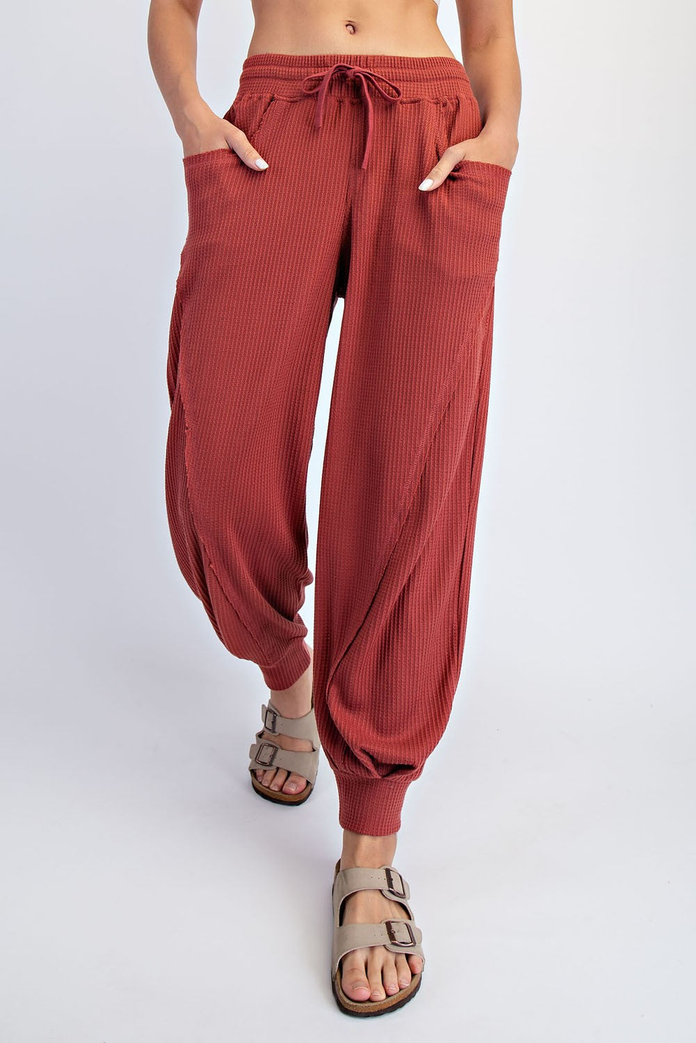 Brick Waffle Knit Raw Seam Joggers