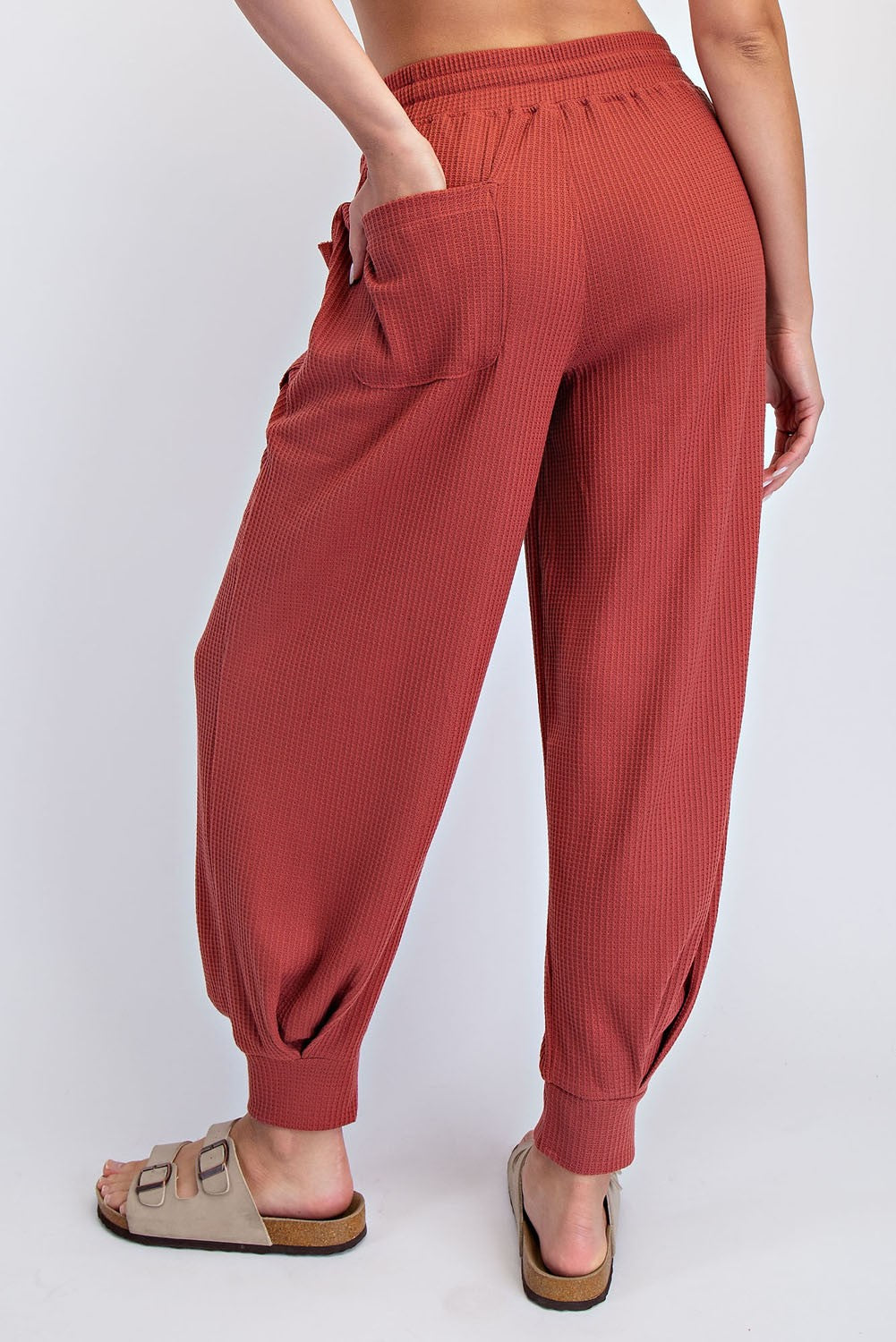 Brick Waffle Knit Raw Seam Joggers