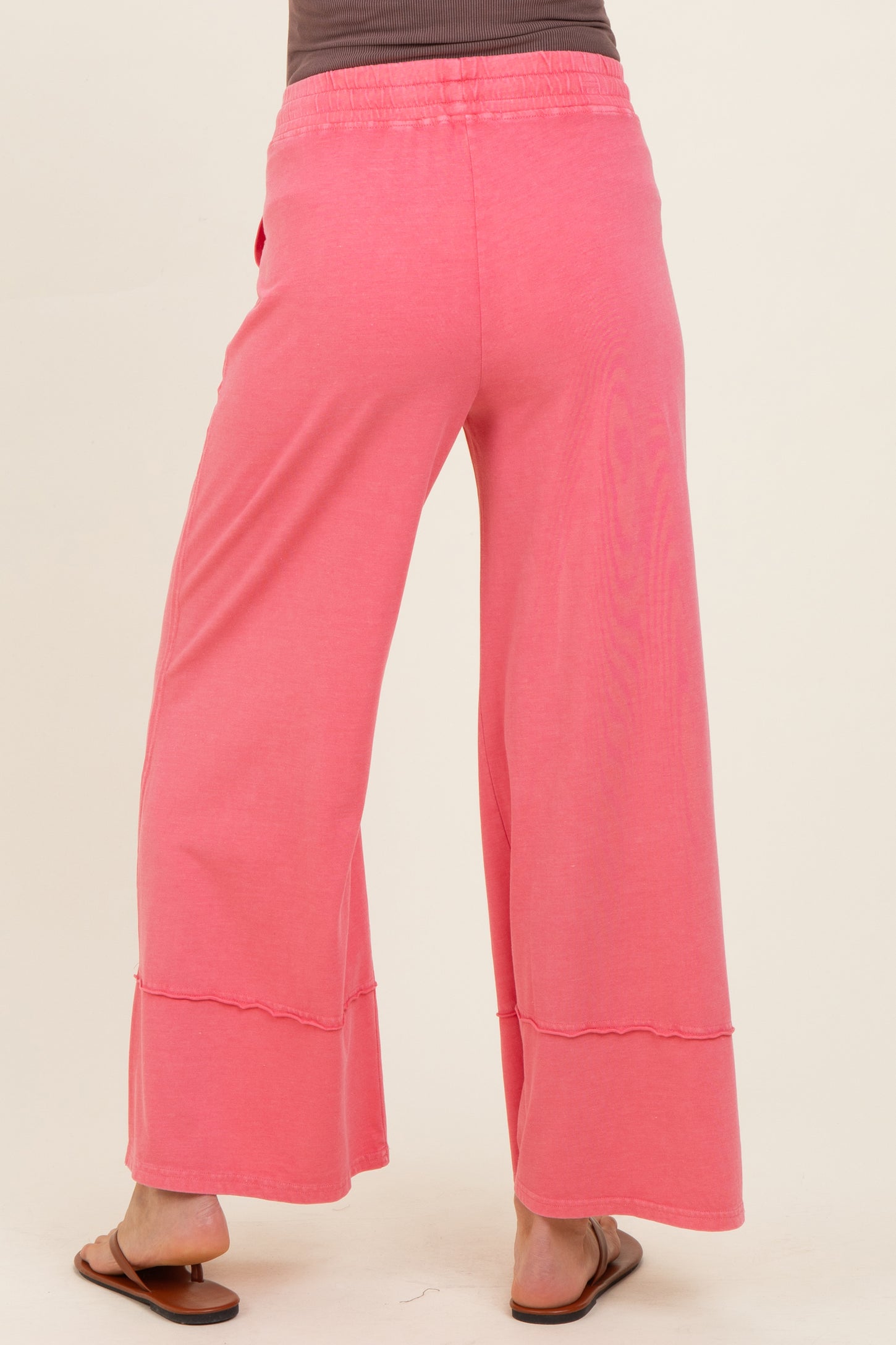 Hot Pink Mineral Wash Wide Leg Ankle Maternity Pants