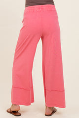 Hot Pink Mineral Wash Wide Leg Ankle Maternity Pants
