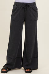 Black Mineral Wash Wide Leg Ankle Maternity Pants