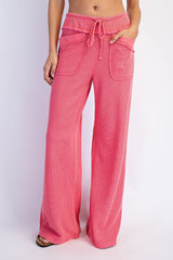 Pink Mineral Wash Waffle Knit Wide Leg Pants