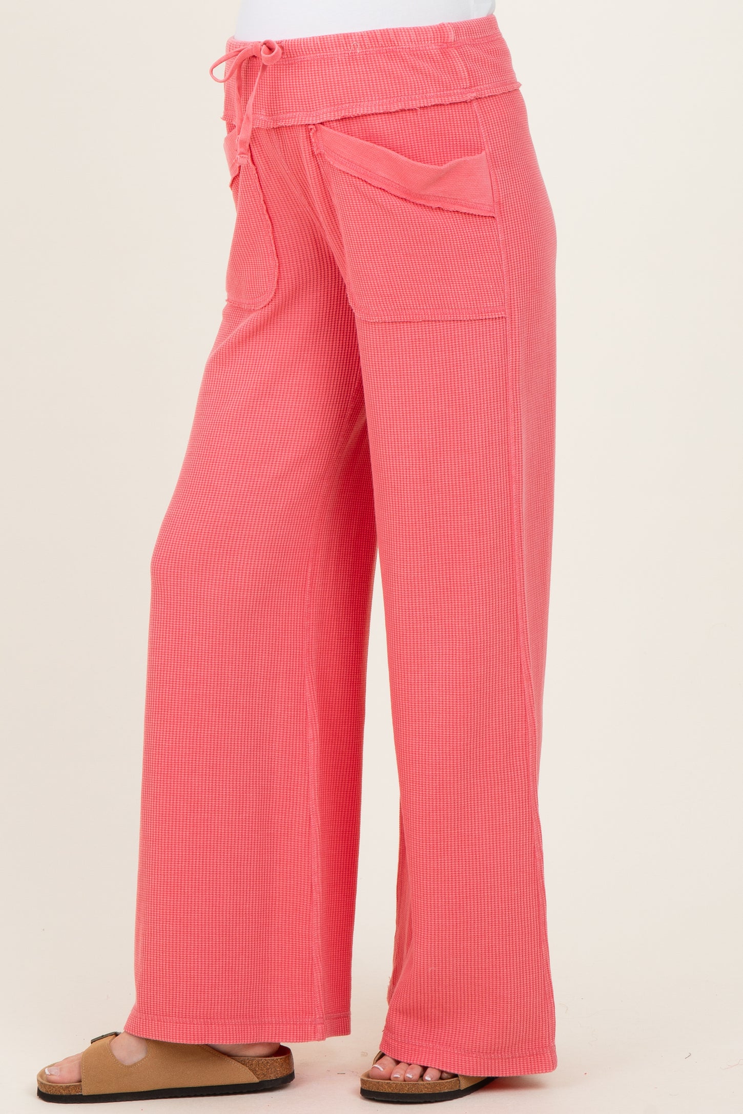 Pink Mineral Wash Waffle Knit Wide Leg Maternity Pants