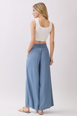 Light Blue Smocked Waist Ankle Wide Leg Pants