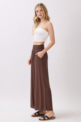 Chocolate Smocked Waist Ankle Wide Leg Pants