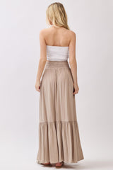 Sand Smocked Waist Button Detail Maxi Skirt