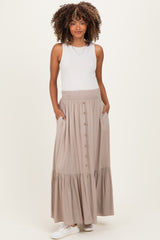 Sand Smocked Waist Button Detail Maternity Maxi Skirt