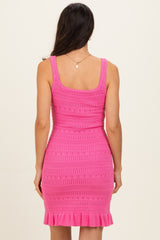 Pink Sleeveless Crochet Knit Mini Dress