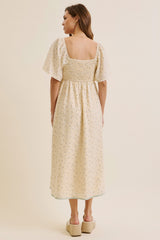Butter Yellow Floral Tie Front Flutter Sleeve Midi Dress