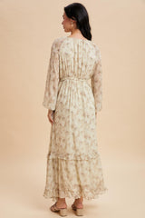 Cream Floral Chiffon Ruffle Detail Maxi Dress