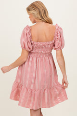 Red Gingham Smocked Ruffled Puff Sleeve Maternity Dress