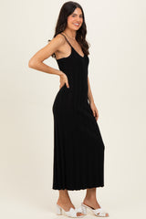 Black Rib Knit Sleeveless Maxi Dress