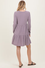Lavender Textured Rib Tiered Long Sleeve Dress
