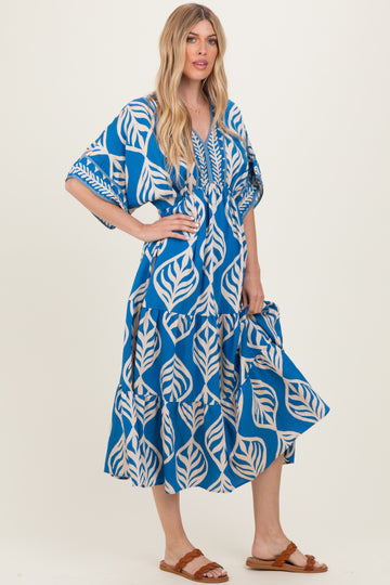Royal Blue Printed Dolman Sleeve Maxi Dress