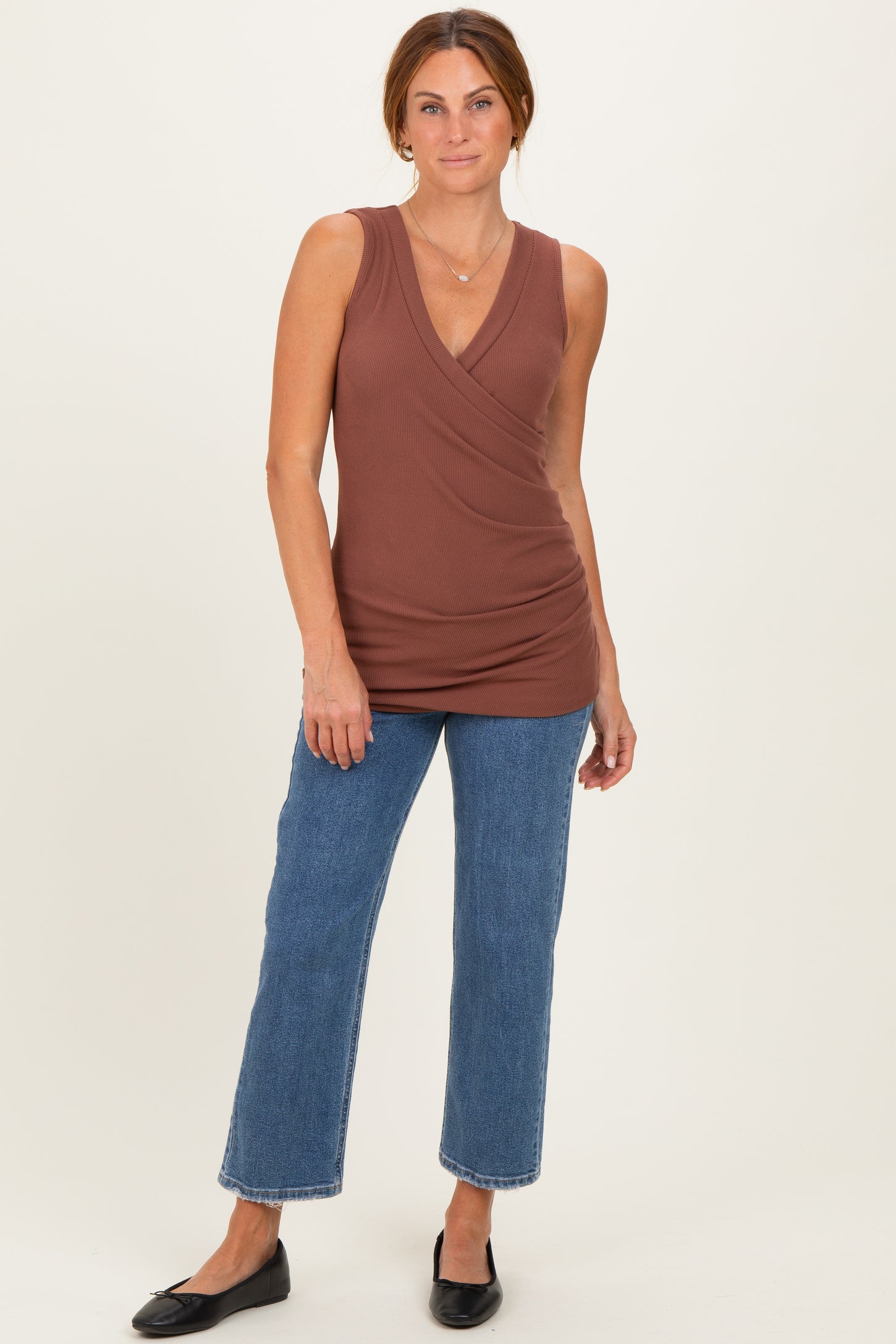 Brown Crossover Ruched Nursing Tank