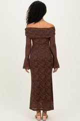 Chocolate Lace Off Shoulder Maxi Dress