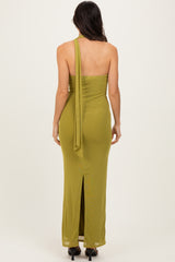 Moss Mesh Overlay Halter Maxi Dress