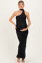 Black Mesh Overlay Halter Maternity Maxi Dress