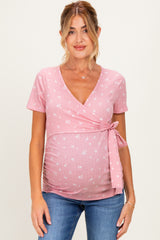 Mauve Floral Wrap Fitted Maternity/Nursing Top