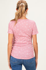 Mauve Floral Wrap Fitted Maternity/Nursing Top