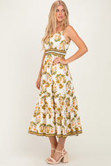 Olive Floral Sleeveless Tiered Maxi Dress