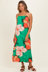 Green Floral Print Sleeveless Maxi Dress
